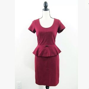 Ann Taylor Wine Ponte Knit Stretch Peplum Dress 4P